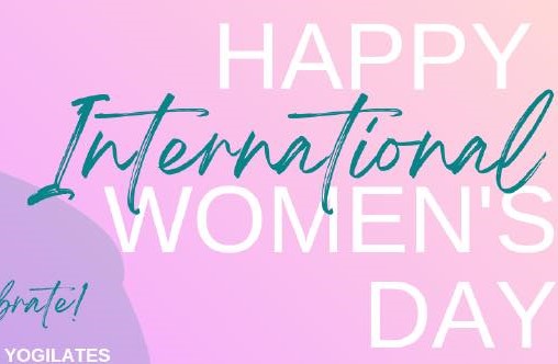 Pink background. Text reads, Happy International Women's Day.