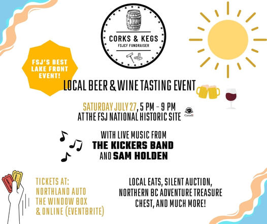 Corks & Kegs logo with event details.