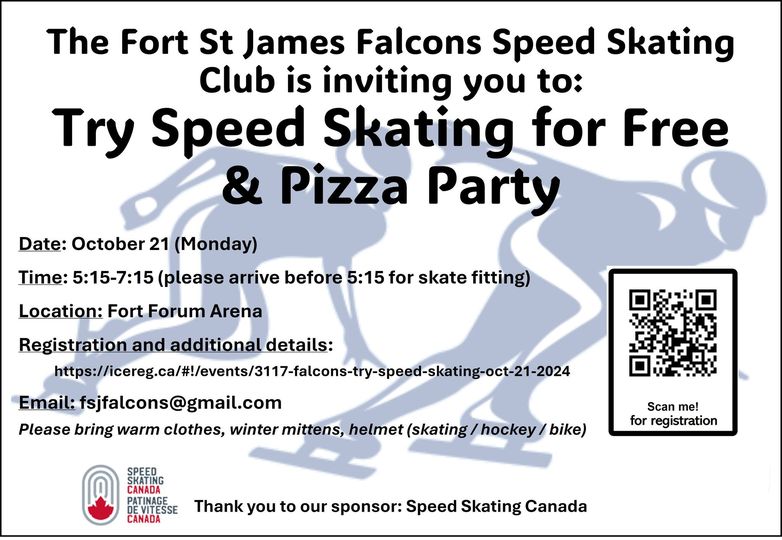 Silhouettes of two speed skaters and event details.